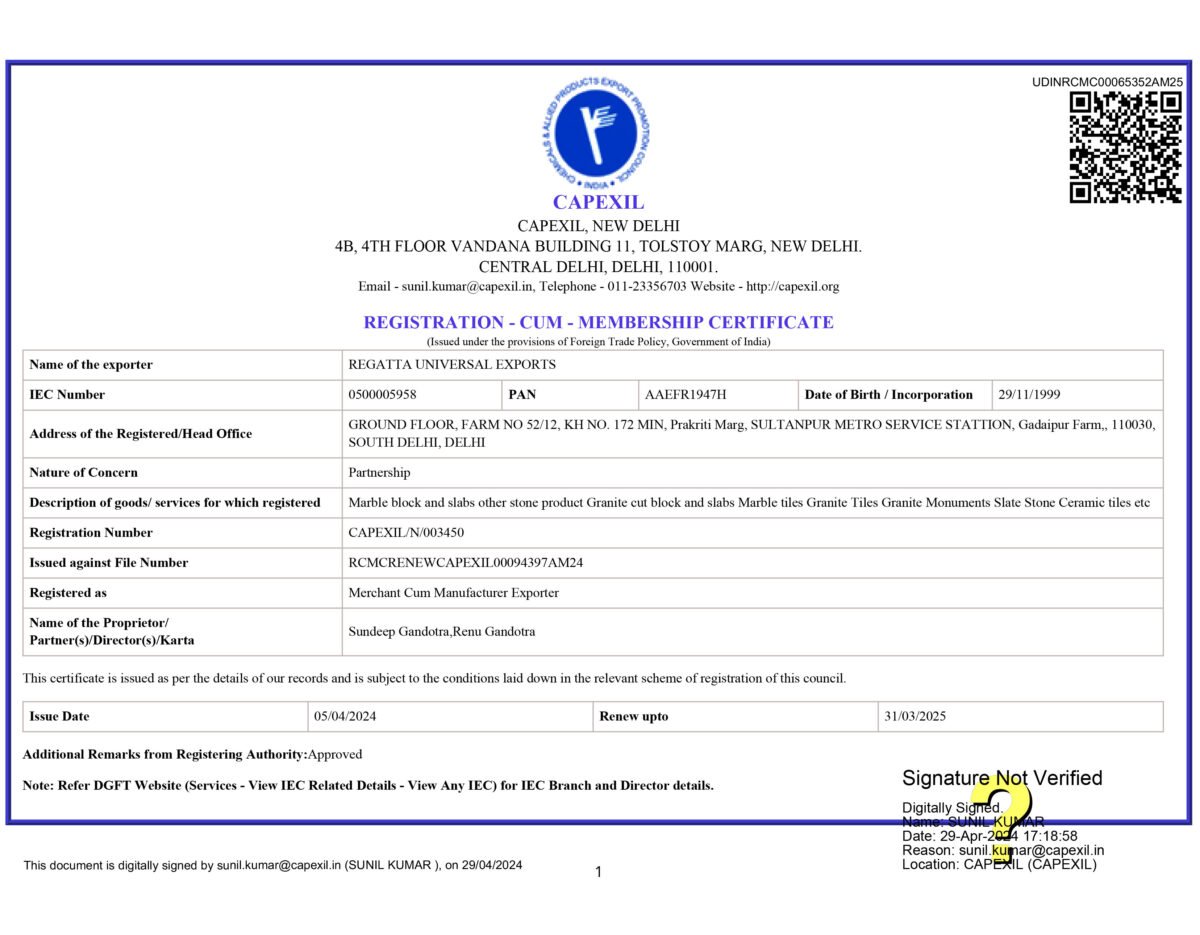 CAPEXIL Certificate
